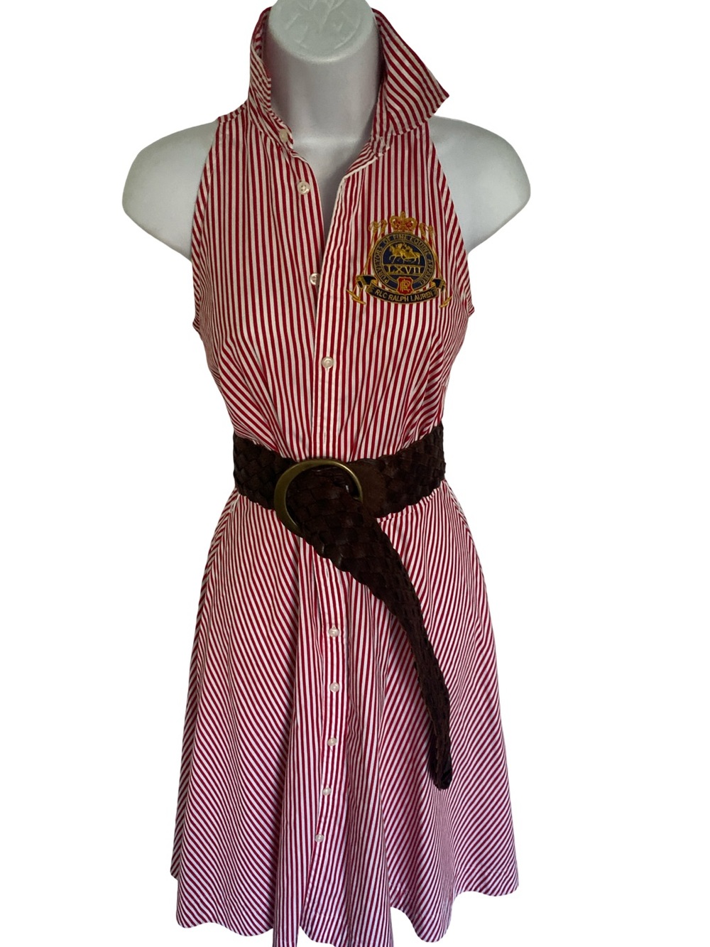 Ralph Lauren vintage Red and White Striped Sleeveless Polo Dress - 6 no belt